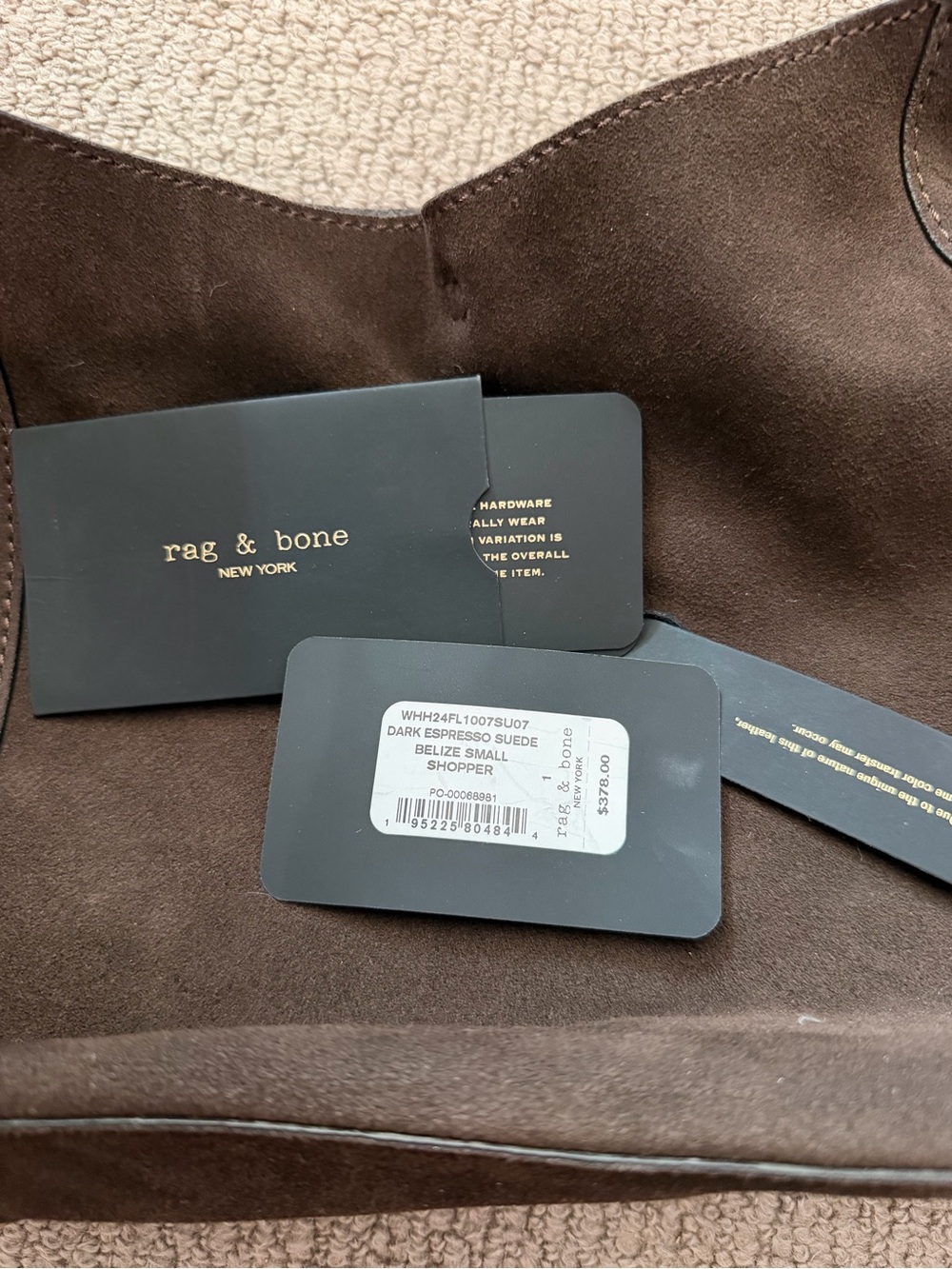 NWT rag & bone Belize Small Shopper Bag, Dark Espresso Suede — Retail $378 - Picture 5 of 5